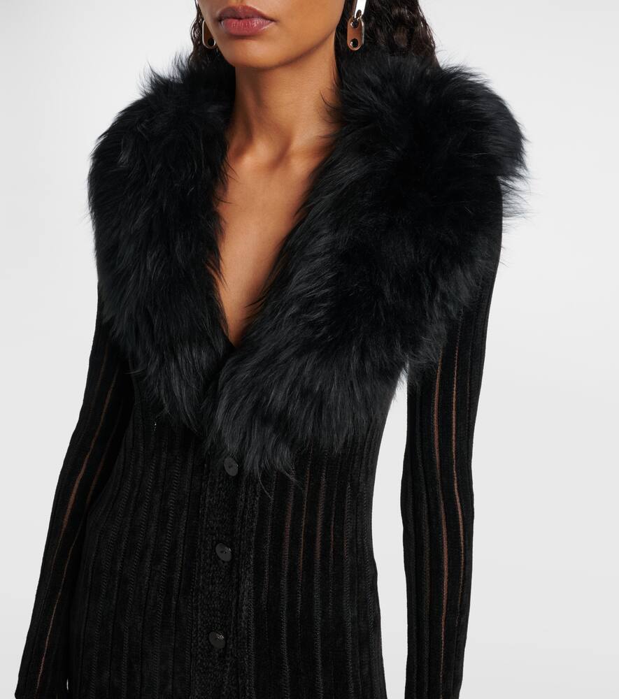 Полосатый кардиган с отделкой из овчины Blumarine, Black — фото 4