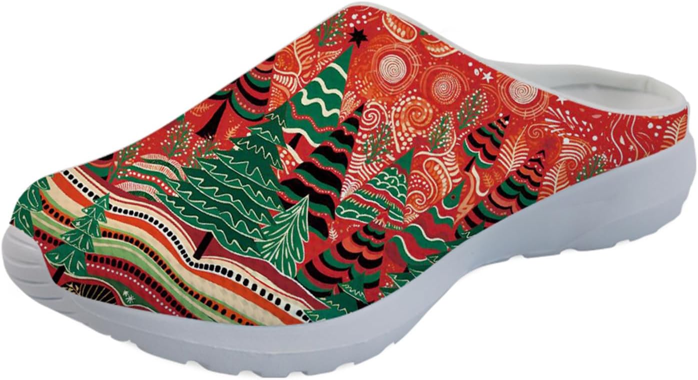 

GLENLCWE Унисекс сабо с принтом американского флага для мужчин и женщин, туфли-мюли, сабо на мягкой подошве, сетчатые тапочки для дома, пляжа и работы медсестрой, Christmas Tree