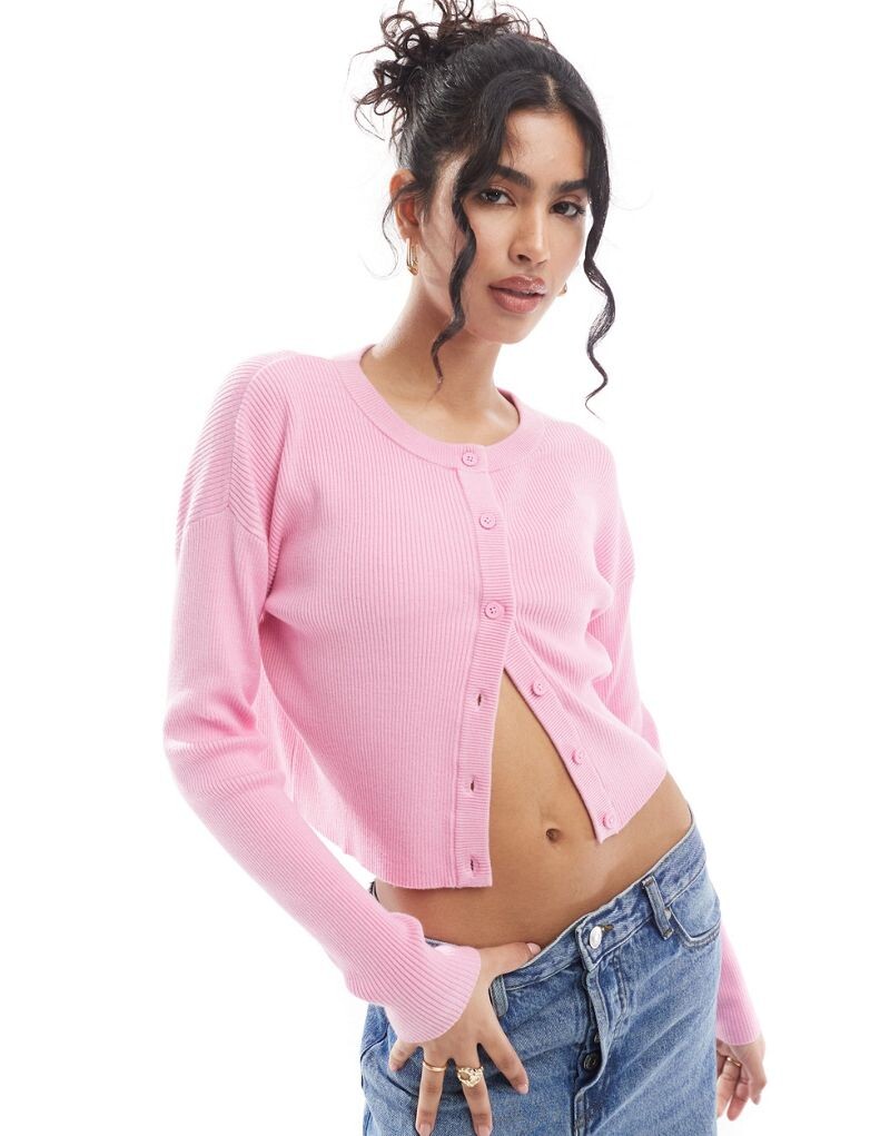 

Розовый узкий кардиган с круглым вырезом ASOS DESIGN