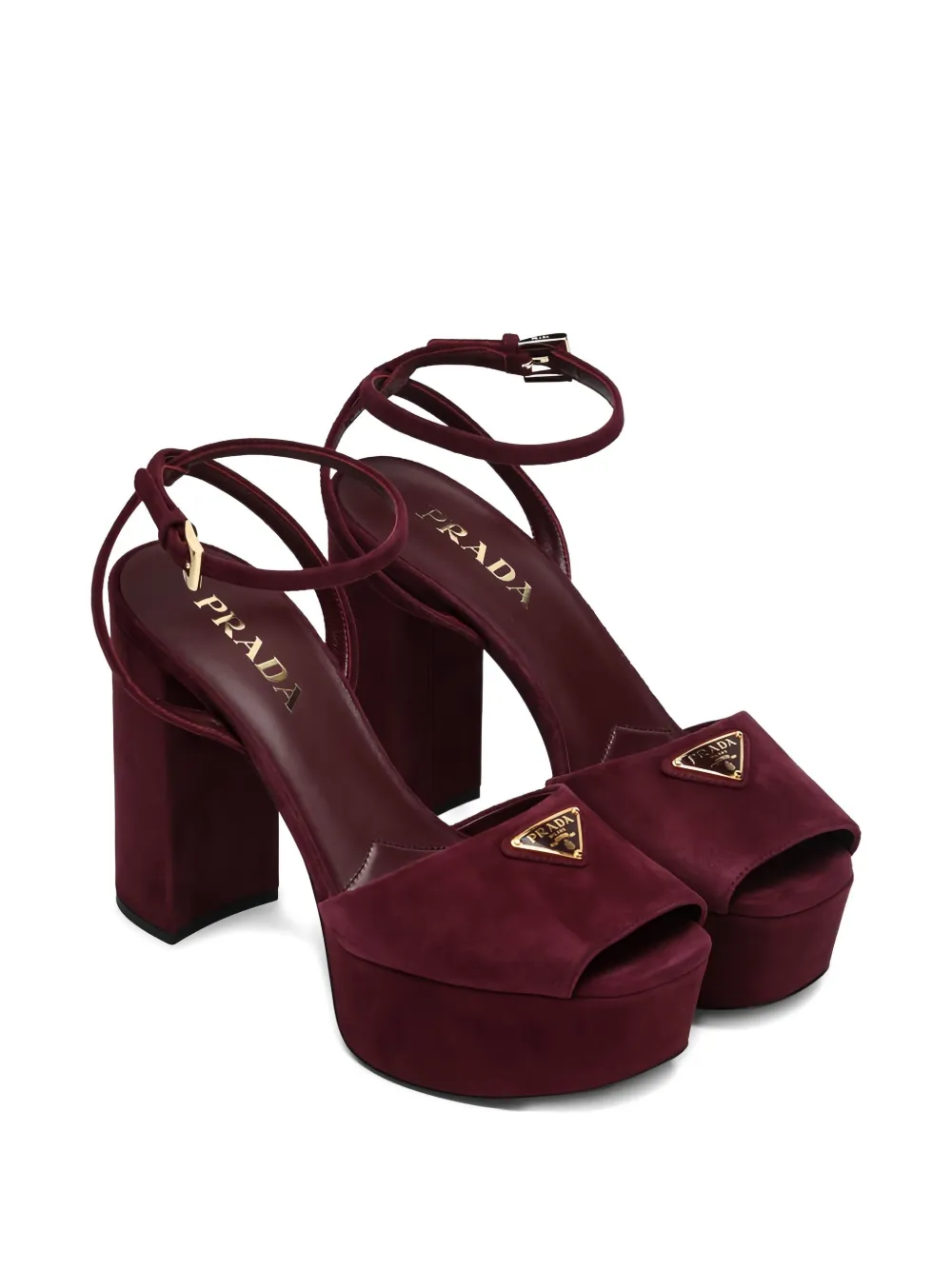 Туфли-лодочки на каблуке 115 мм с логотипной бляшкой Prada, коричневый — фото 2