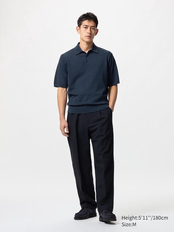 Стирающийся трикотажный джемпер-поло (короткий рукав) Uniqlo, черный — фото 3