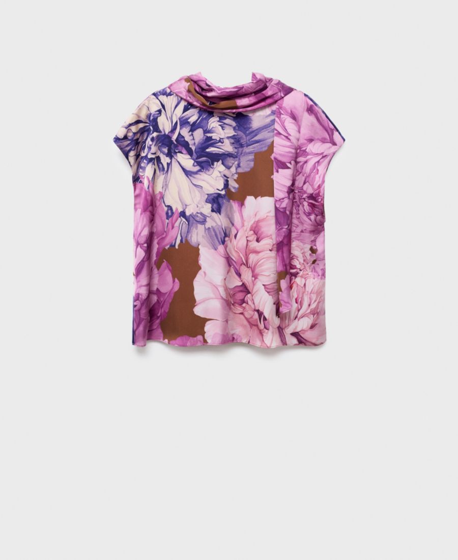 

Женская блузка с цветочным принтом и шарфом MANGO, Purple