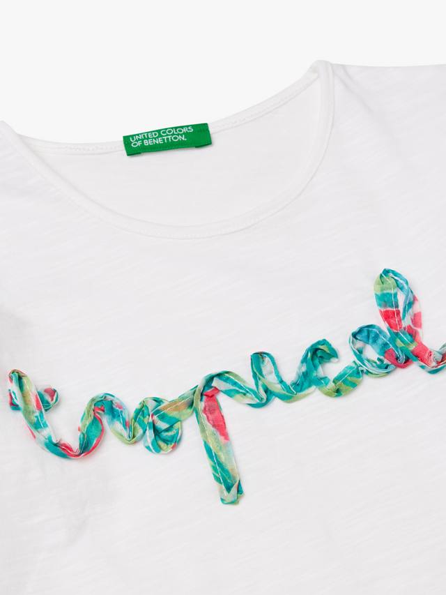 Детская футболка с тропическим принтом и рюшами на рукавах из хлопка Benetton, Optical White — фото 3