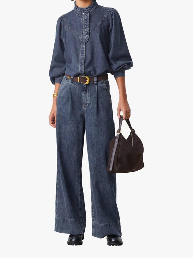 

Живая блузка с рюшами из денима SUNCOO, Dark Blue