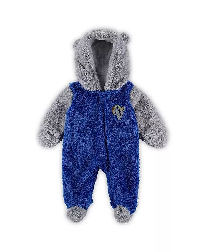 

Для маленьких мальчиков и девочек, королевский, серый цвет Los Angeles Rams Game Nap Teddy Fleece Bunting с молнией во всю длину Outerstuff, синий