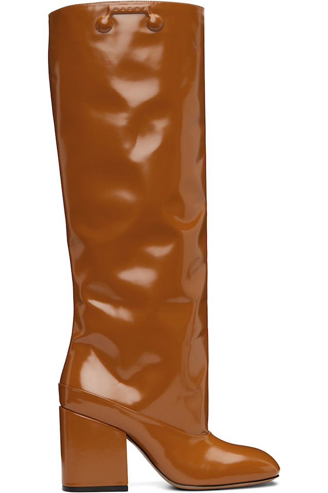 

Marni Коричневые кожаные сапоги-рубашки до колена