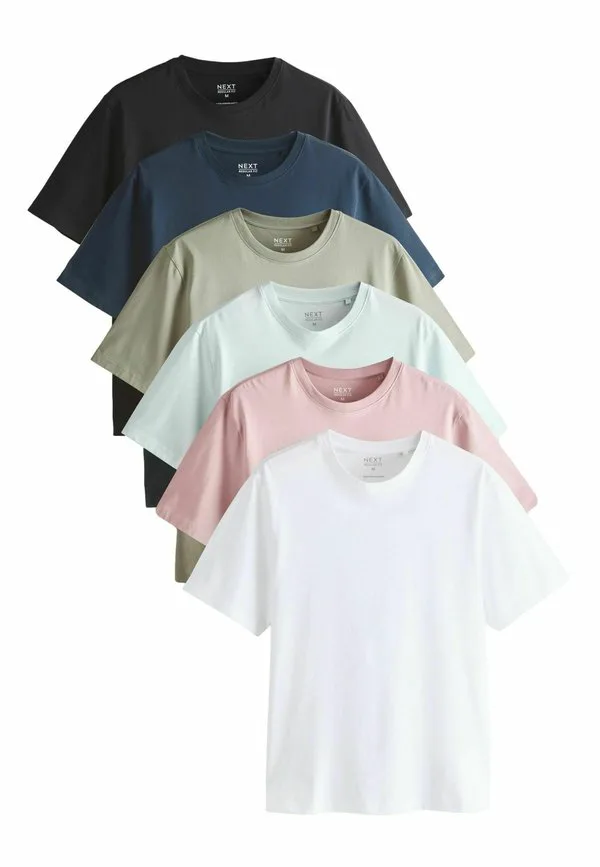 6 стандартных базовых футболок Next, Dusky Pastels Pink Sage Aqua White Navy Black