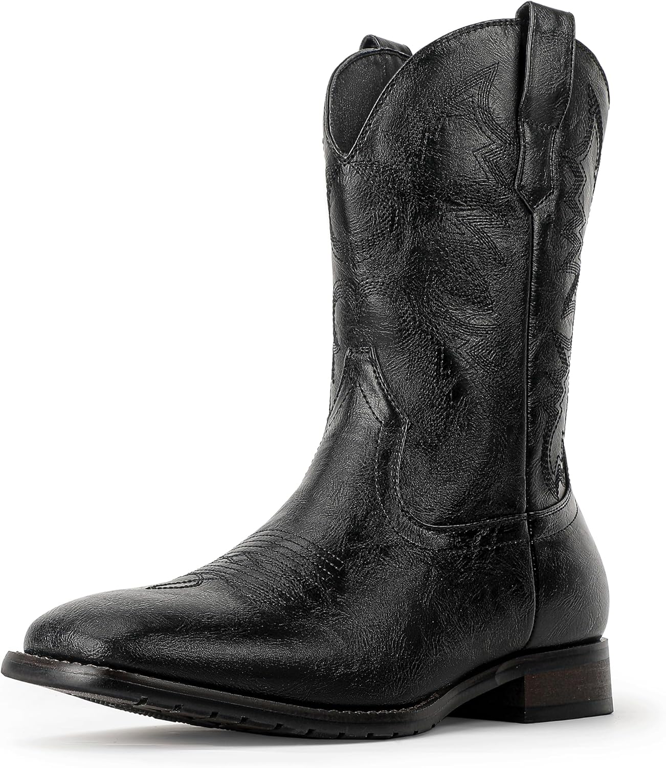 

Мужские ковбойские ботинки Mofri с квадратным носком, классические западные с вышивкой, на толстом каблуке, без шнурков, черный