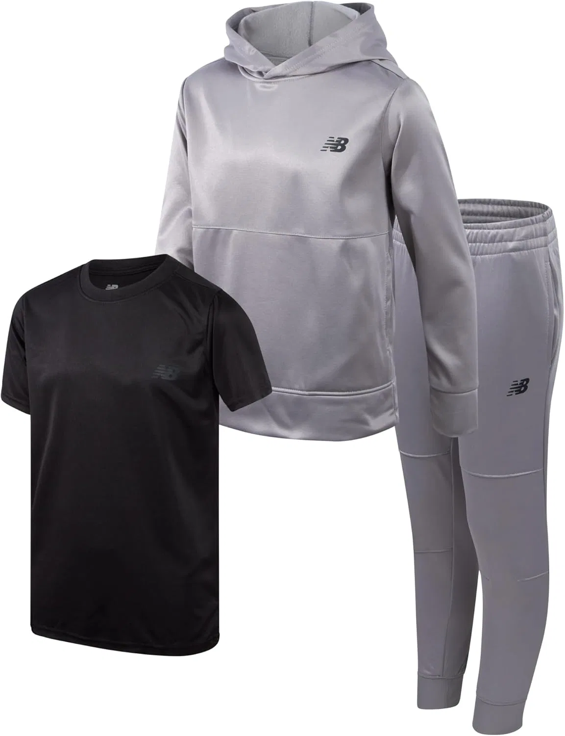 Детский спортивный костюм New Balance, 3 предмета: толстовка, джоггеры и футболка, Team Grey Black