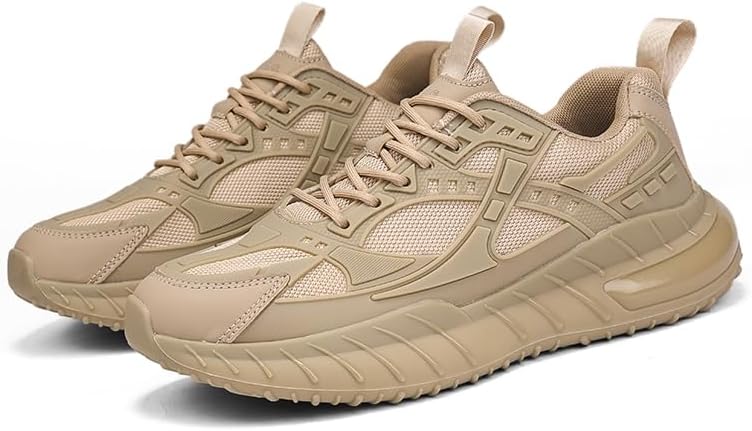 

Мужские легкие повседневные спортивные туфли с шнуровкой, нескользящие, дышащие кроссовки из сетки, подходят для ходьбы и ежедневного ношения Igzbibg, бежевый