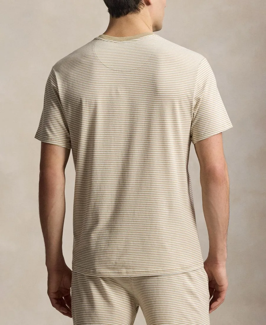 Мужская пижамная футболка с коротким рукавом Polo Ralph Lauren, classic хаки/белый tick stripe/белый logo — фото 3