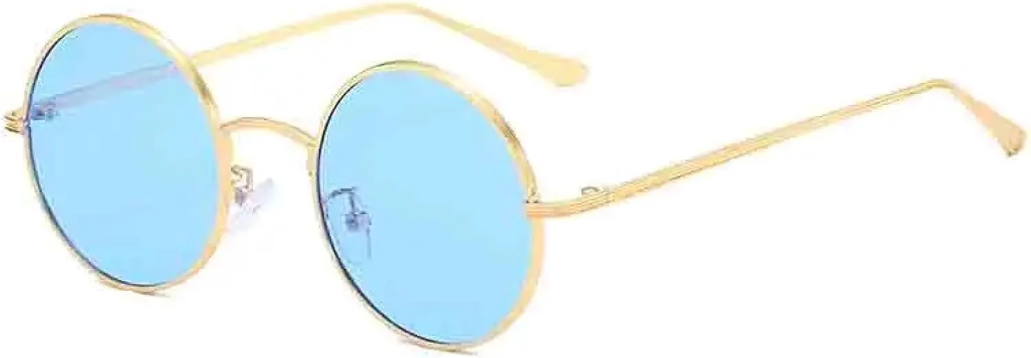 

Модные роскошные круглые солнцезащитные очки для женщин и мужчин в винтажном стиле для активного отдыха с защитой от УФ-излучения UV400 TOIPASTN, Gold Blue