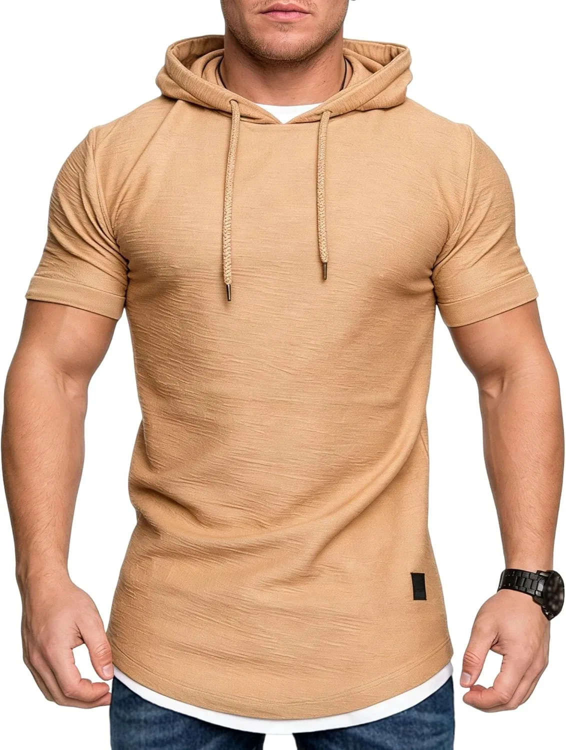 Мужская худи с коротким рукавом, легкая, спортивная, джерси, однотонная, Khaki