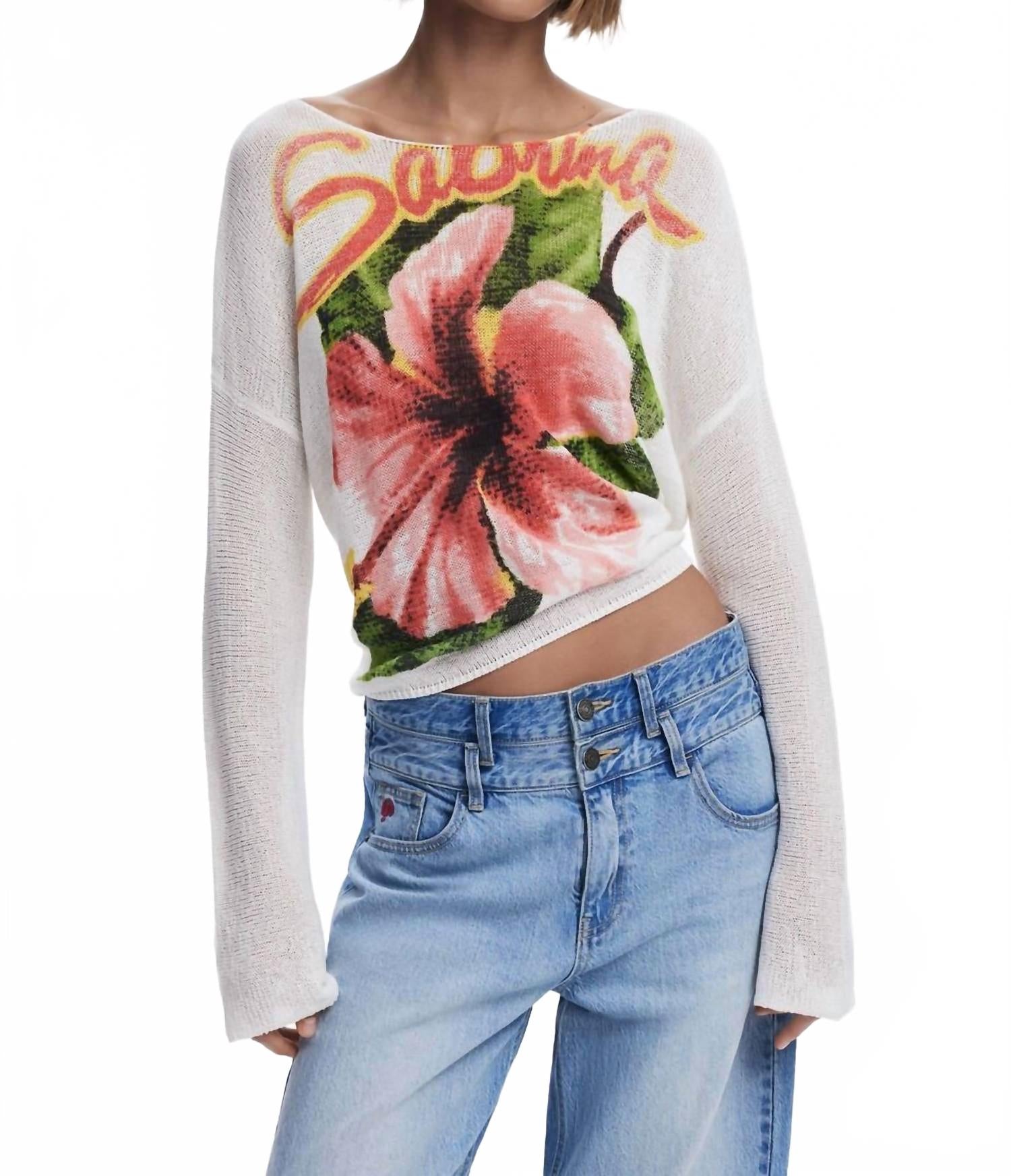 

Свитер Sabrina в белом цвете с разноцветным узором Desigual
