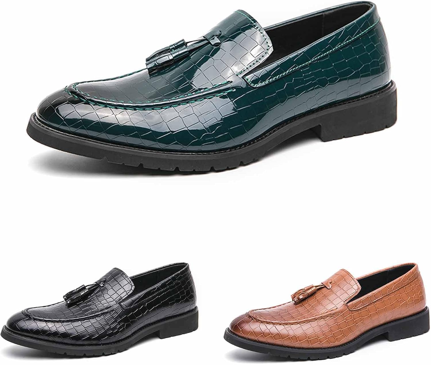 

Мужские классические оксфорды с принтом, модные туфли-лоферы с кисточками и заостренным носком, удобные нескользящие свадебные/вечерние туфли для жениха Difaback, зеленый