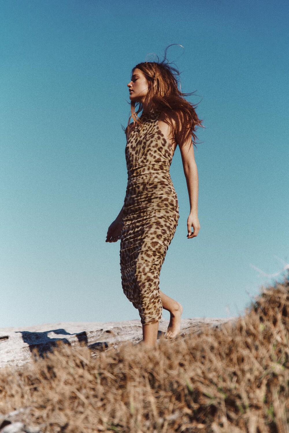 

Платье из тюля с животным принтом ZARA, цвет leopard
