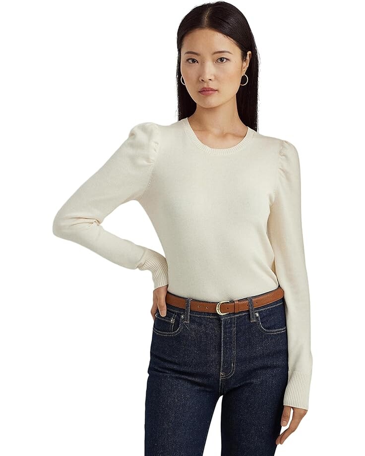 

Свитер LAUREN Ralph Lauren Cotton-Blend Puff-Sleeve, цвет Mascarpone Cream