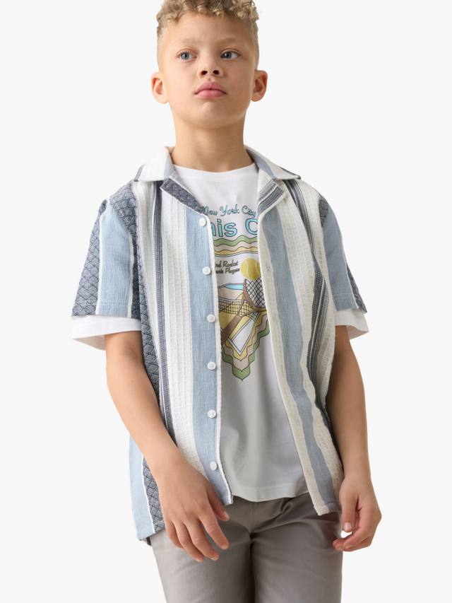 

Детская хлопковая рубашка в полоску жаккард Angel & Rocket, White/Blue