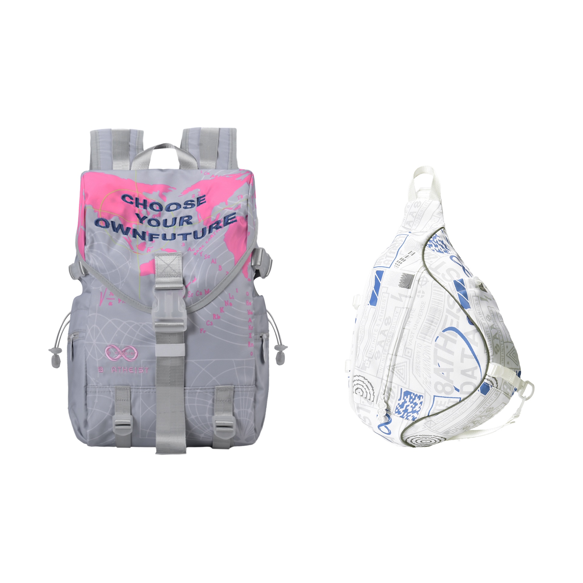 

8atheist Полиэстеровый рюкзак унисекс светло-серый фиолетовый, Combo 2