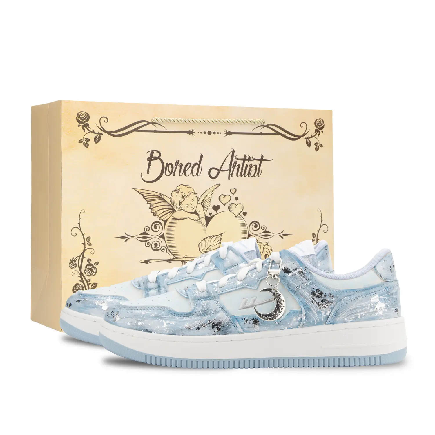 

Абразивостойкие дышащие низкие кроссовки для скейтбординга Unisex WARRIOR, белый синий серебро (special shopping bag)