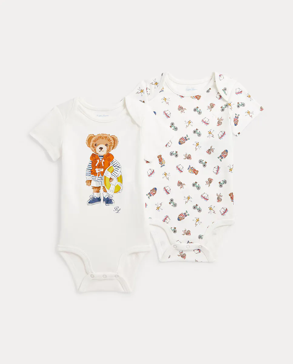 

Набор из 2 хлопковых боди для девочек с медведем Поло Polo Ralph Lauren, белый