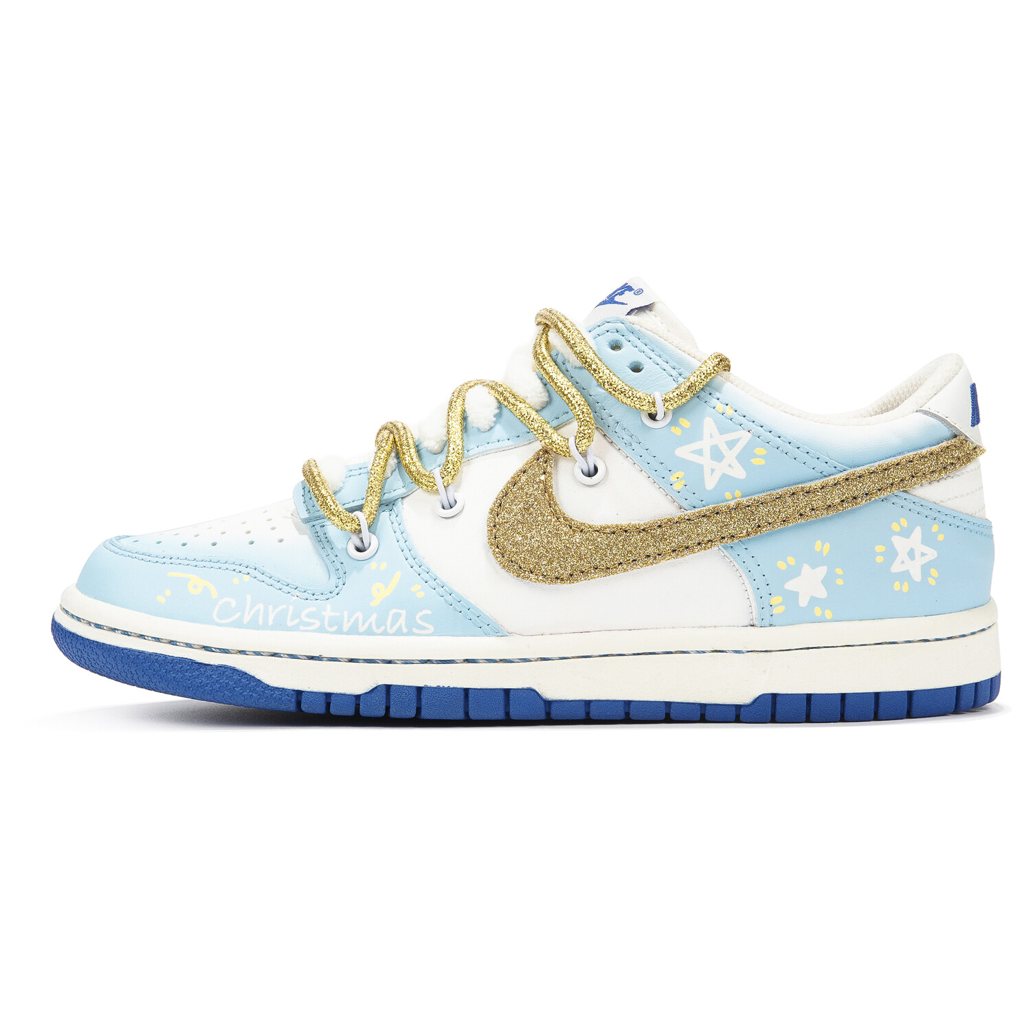 

Кроссовки Nike Dunk Skateboard Shoes Women's Low-Top White Gold Blue