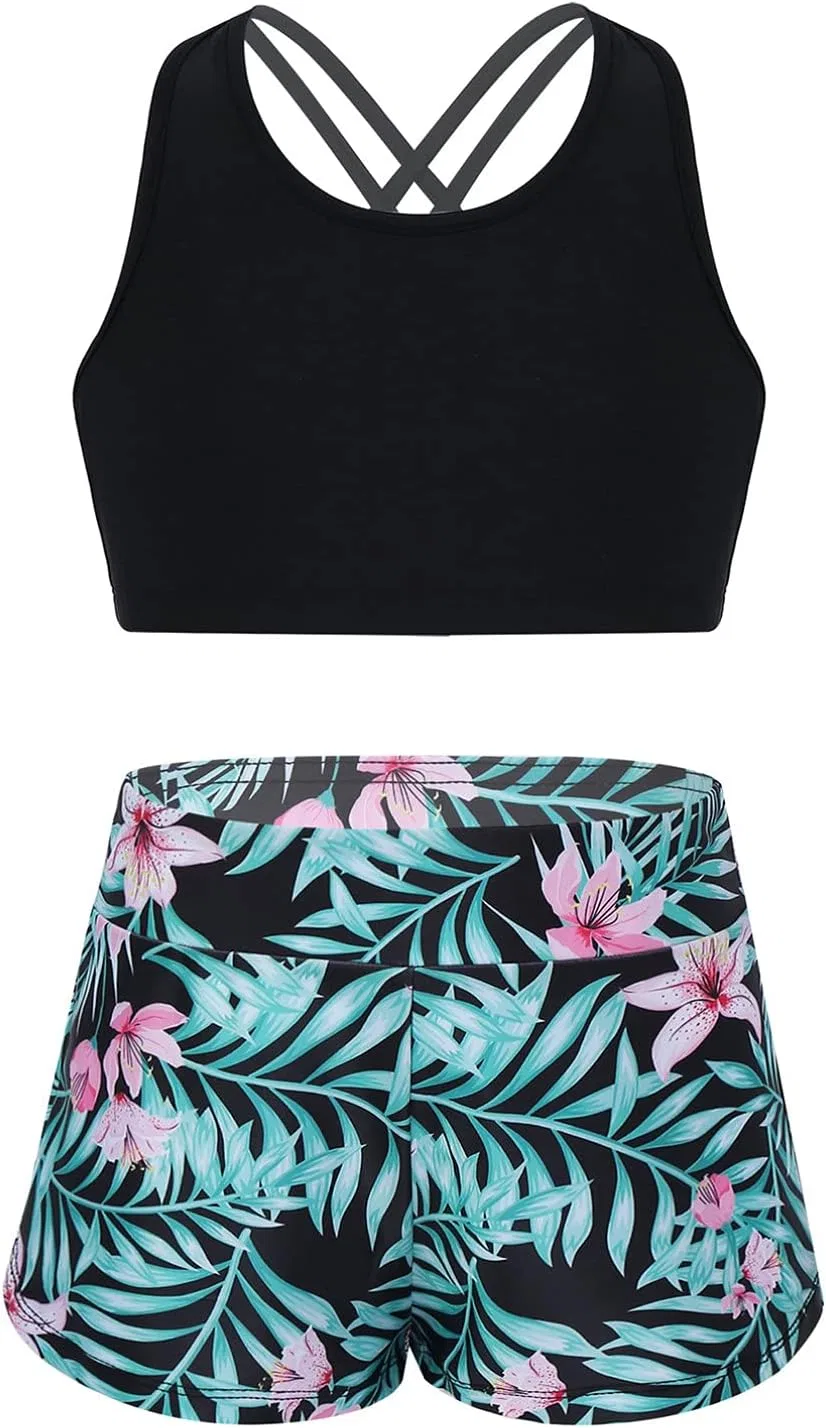 Детский спортивный комплект из топа и шорт Linjinx, Black&green