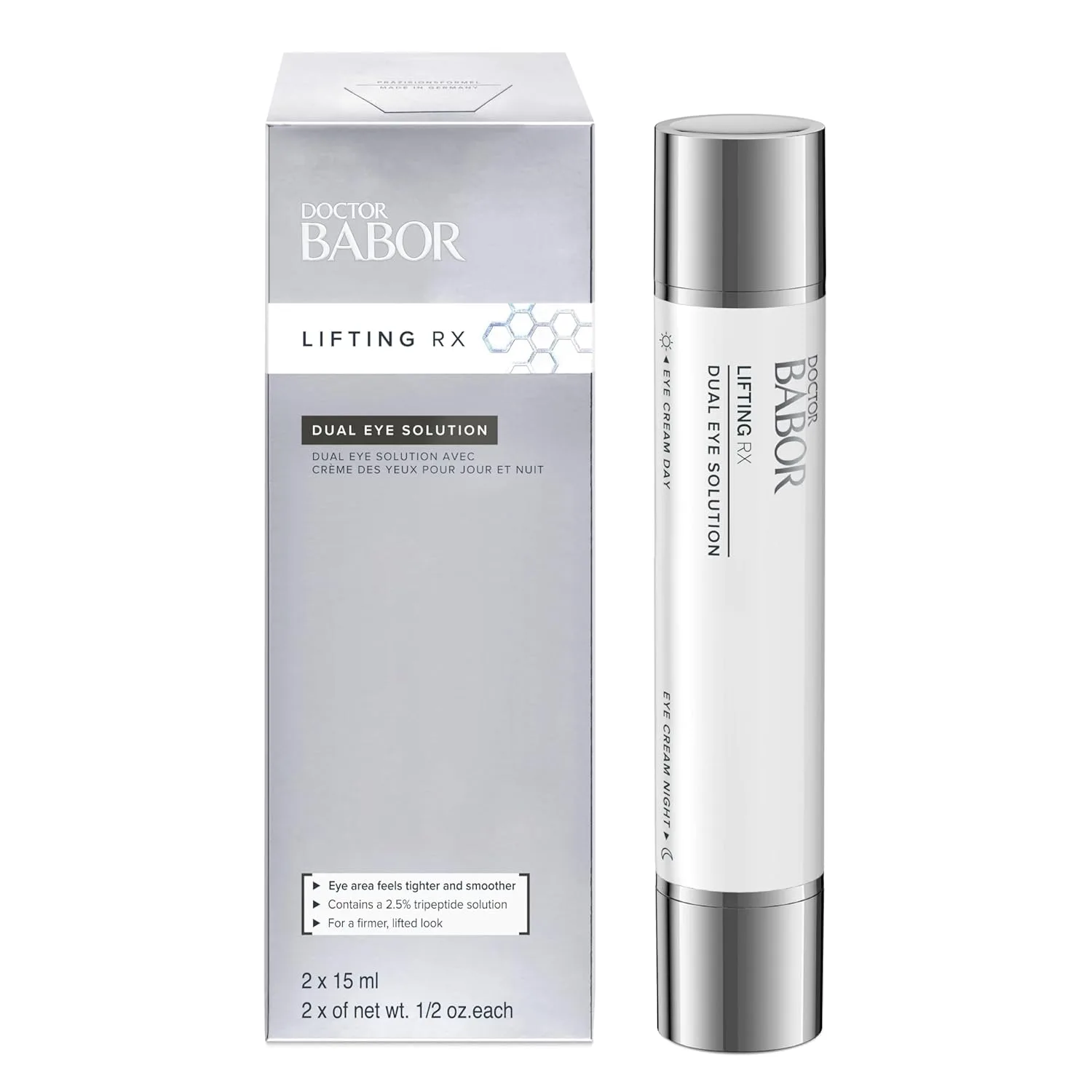 Doctor Babor Lifting Rx Dual Eye Solution, дневной и ночной крем для глаз, дневной комплекс для упругости и гладкости, ночной комплекс против темных кругов и мешков, борьба с морщинками и гусиными лапками