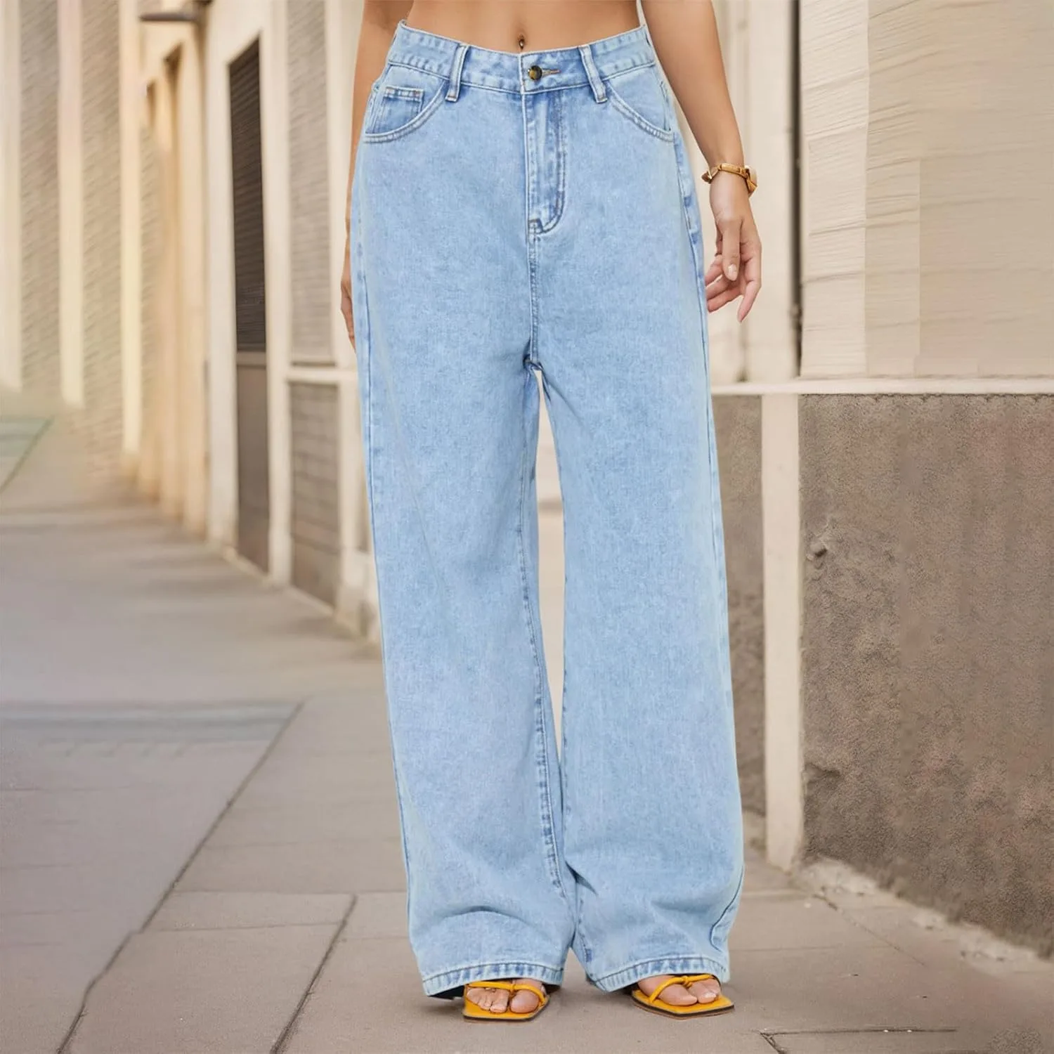 Женские джинсы Wide Leg High Waist Baggy Stretchy Denim — фото 3
