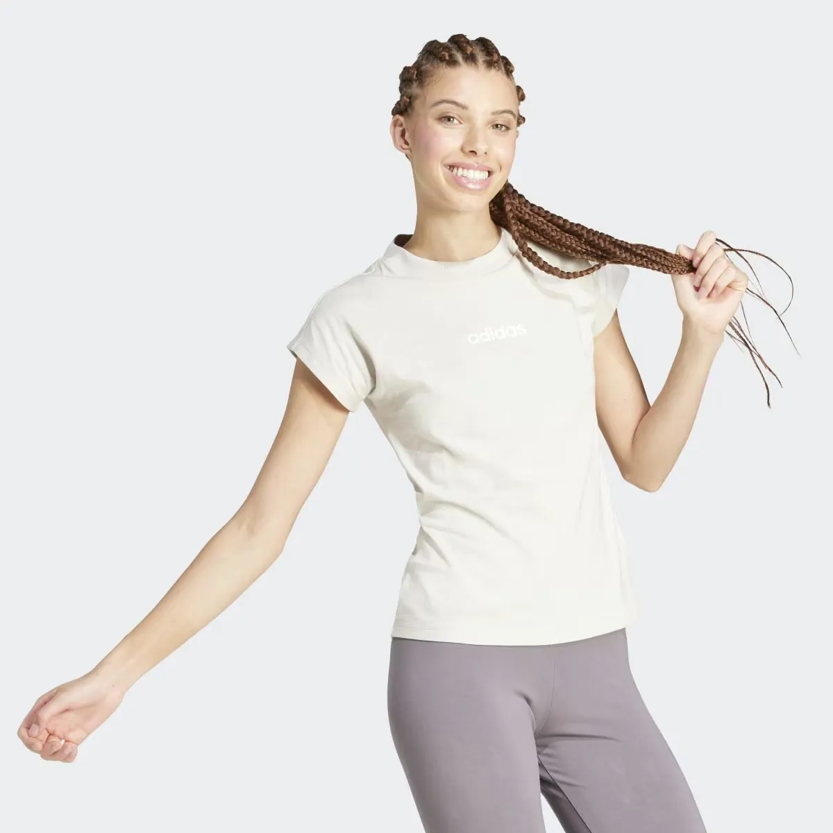 Женская футболка Adidas Essentials Linear Cotton, серый — фото 4