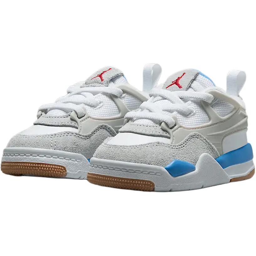 Air 4 нескользящие устойчивые к истиранию низкие кроссовки для малышей White/Blue/Light Gray Jordan, белый/синий/светло-серый — фото 4