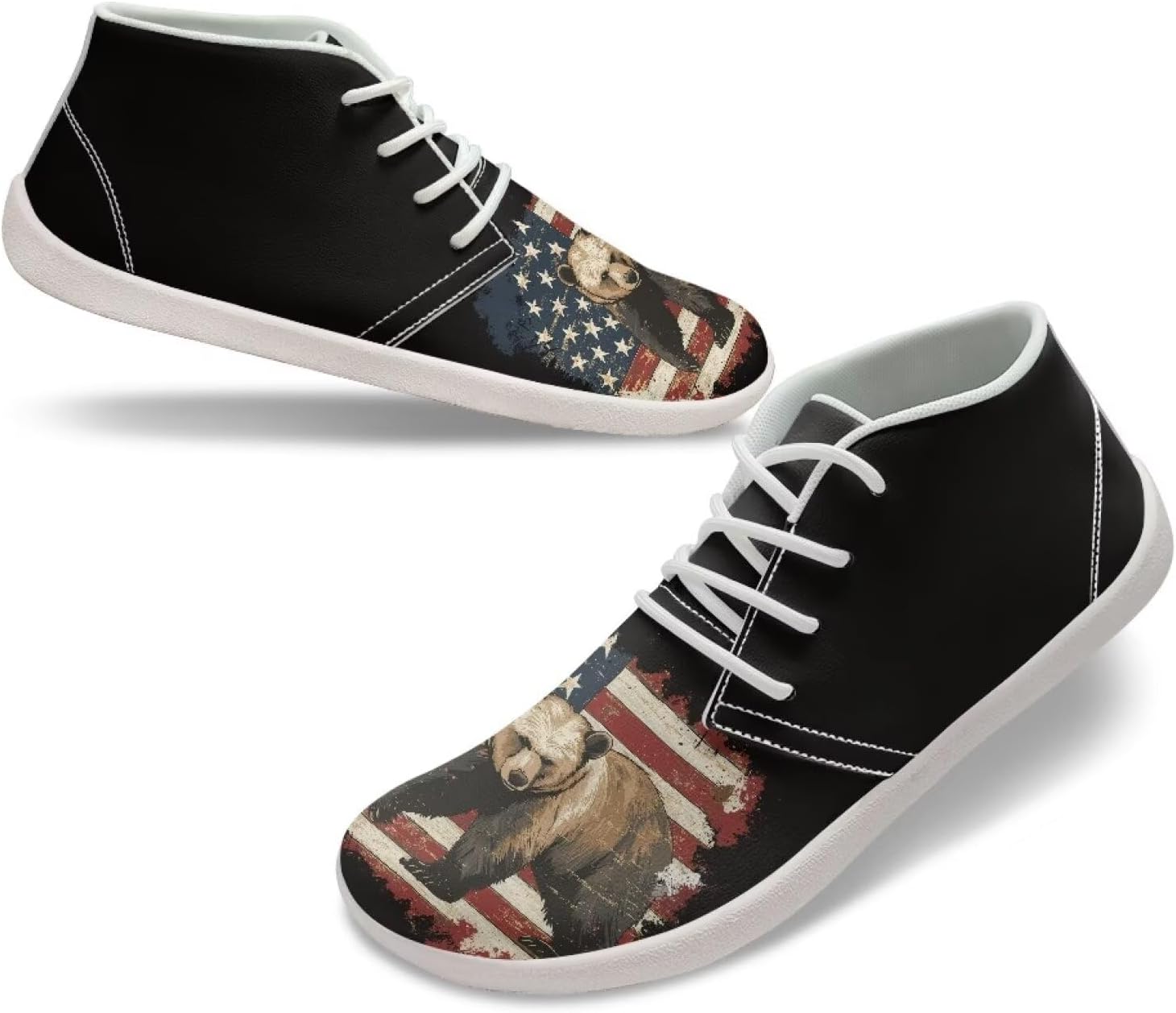 

Мужские минималистичные босоножки Fuxowvby, Модные кроссовки с широкой носочной частью, Обувь с нулевым перепадом для тренировок, ходьбы, бега и тенниса, размеры US 5-14, American Flag Bear Print