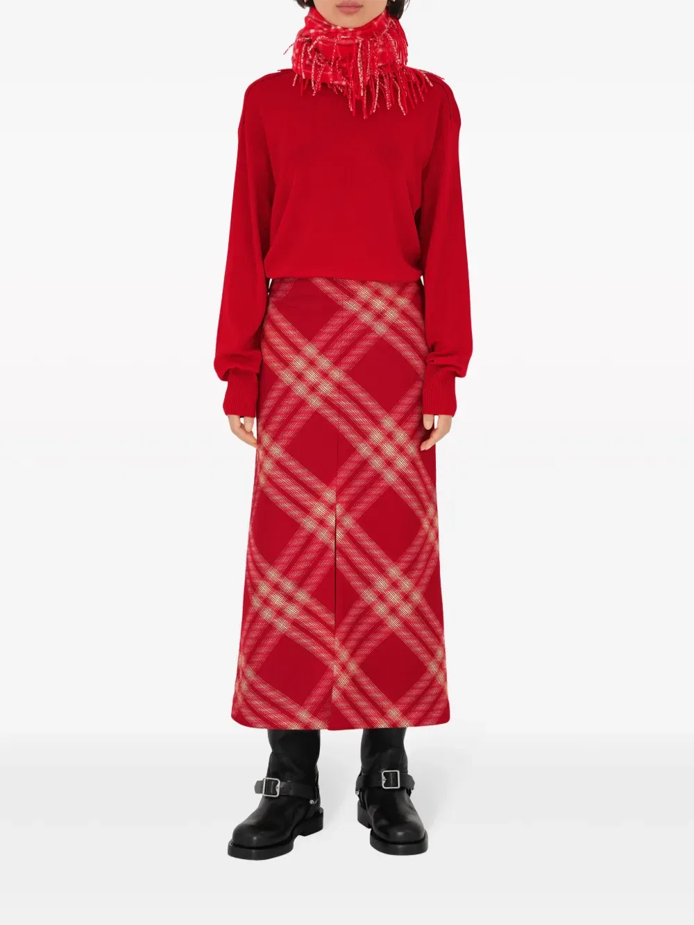 Длинная юбка Burberry из шерсти в клетку, красный — фото 2