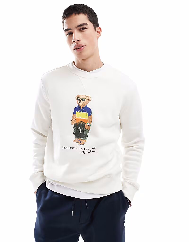 

Пляжная флисовая толстовка с принтом медведя Polo Ralph Lauren кремового цвета