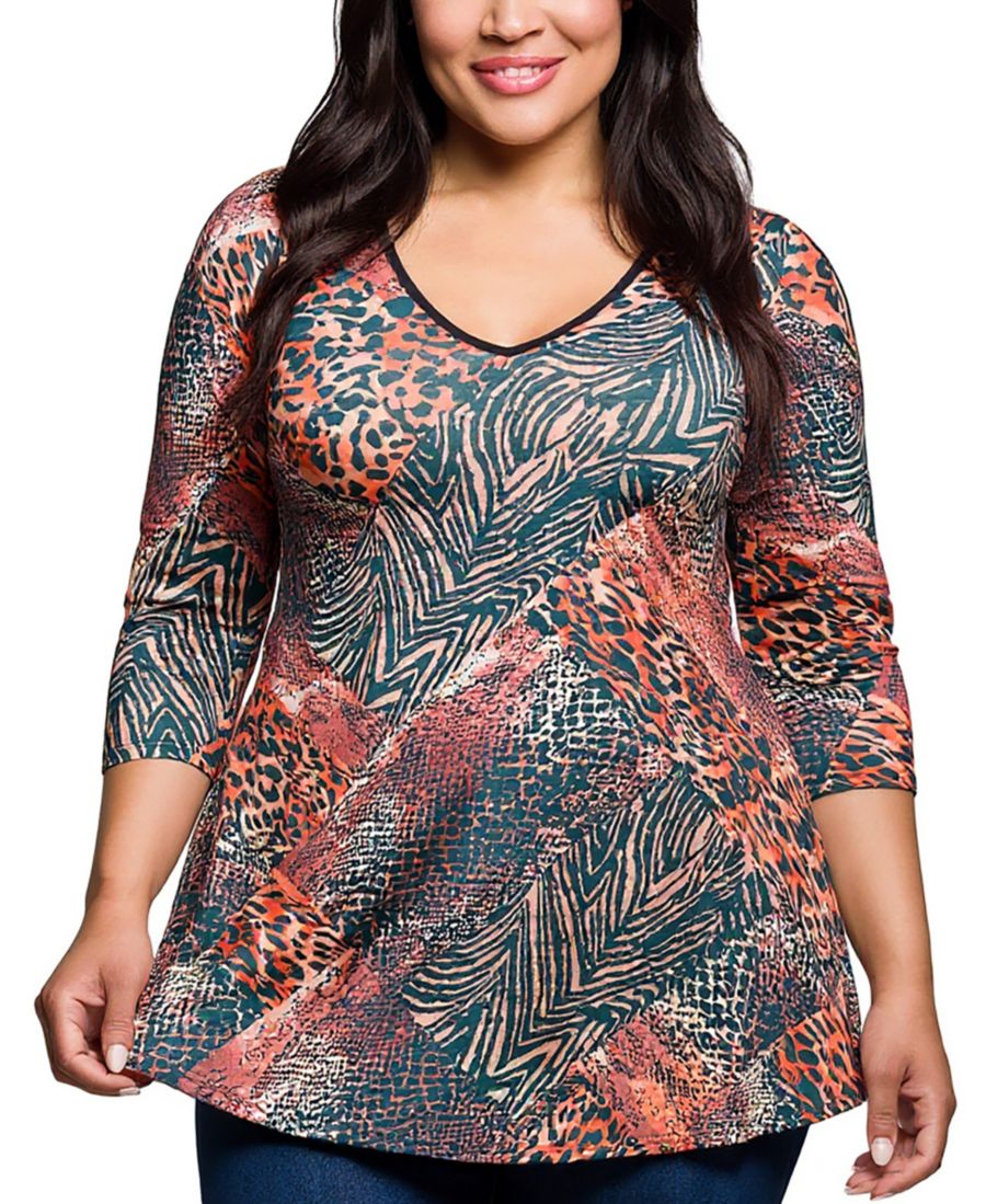 

Туника большого размера с анималистическим принтом, V-образным вырезом и рукавами три четверти 24seven Comfort Apparel, Brown Multi, Коричневый, Туника большого размера с анималистическим принтом, V-образным вырезом и рукавами три четверти 24seven Comfort