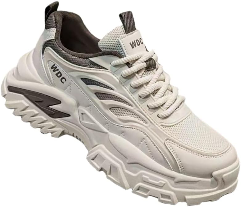 

Мужские кроссовки с толстой подошвой для повседневной носки и бега. Противоскользящая резиновая подошва. Дышащий верх из сетки. Подходят для улицы и повседневного использования Fmshi, бежевый