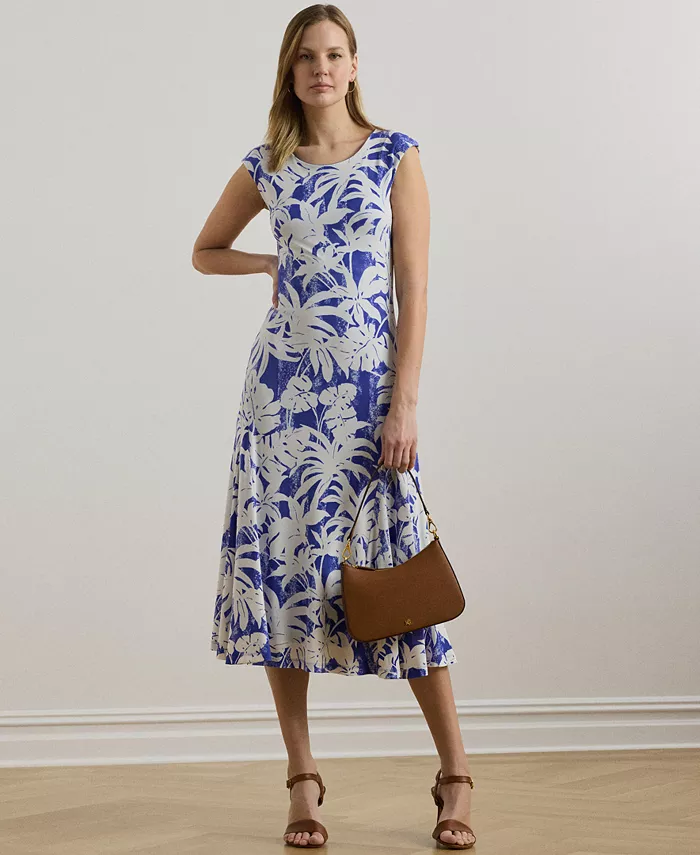 

Женское платье из стрейч-джерси с принтом в виде пальмовых листьев Lauren Ralph Lauren, синий