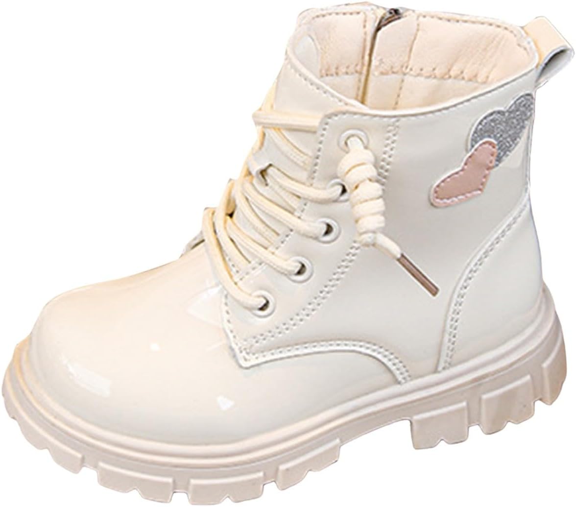 

Ботильоны IWIHMIV с боковой молнией, низкий каблук, кожаные короткие ботинки для верховой езды, нескользящие, для детей, White