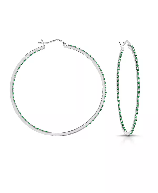 

Тонкие большие серьги-кольца с ослепительно цветными кубическими цирконами Rachel Glauber, green