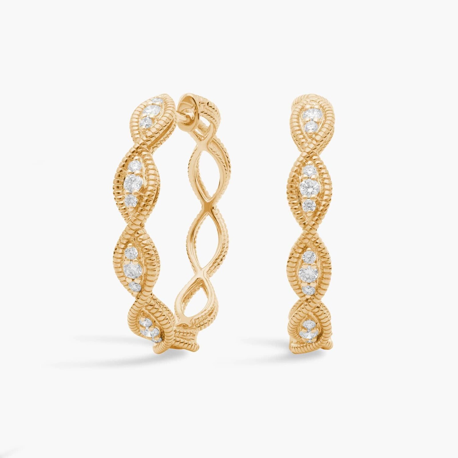 

Серьги-кольца Milgrain Twist Diamond Hoop из 14-каратного желтого золота (1/4 карата, два в ряд) Blue Nile