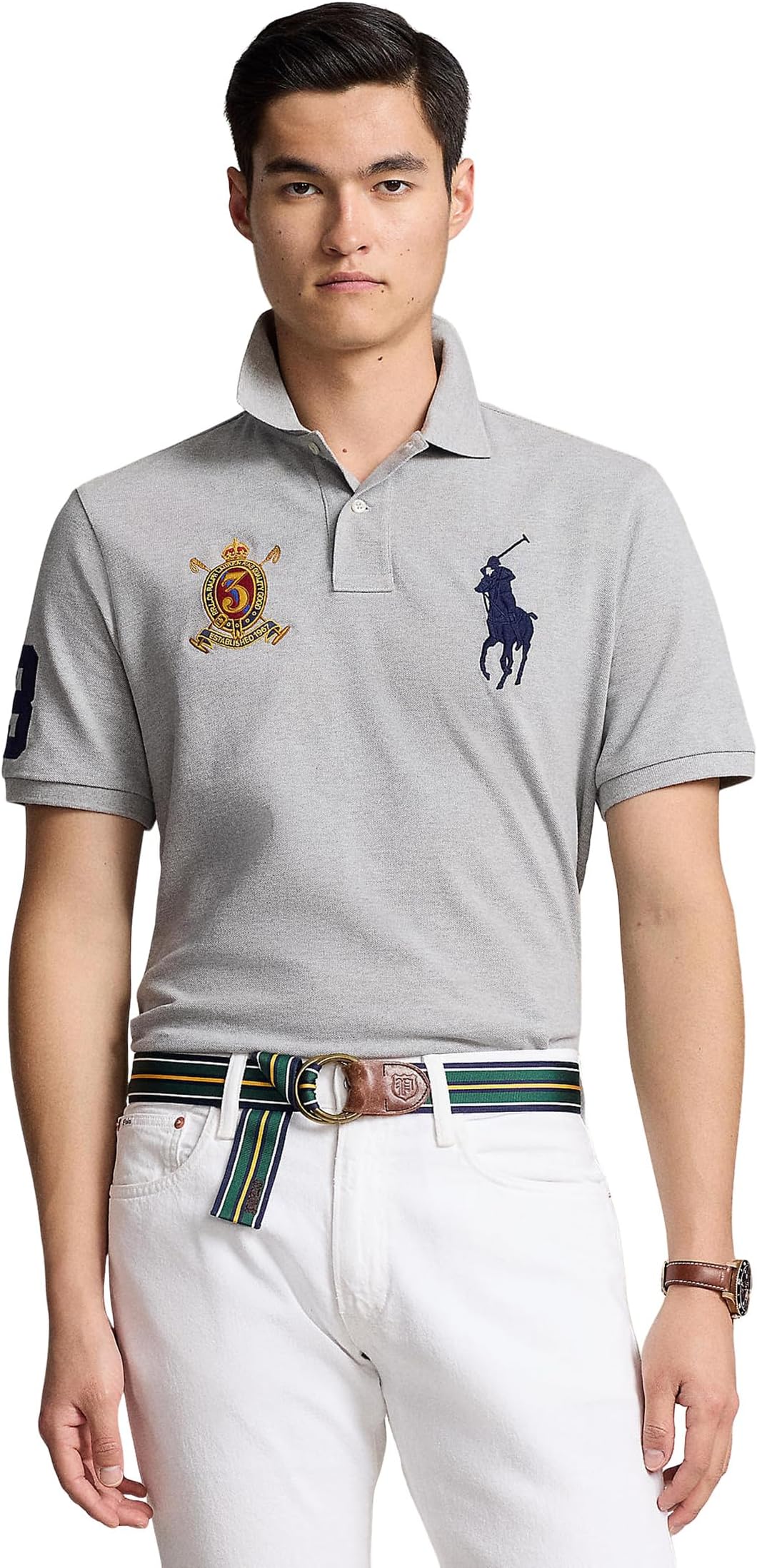 

Футболка Polo Ralph Lauren Custom Slim Fit Big Pony Crest Mesh Polo, цвет Andover Heather