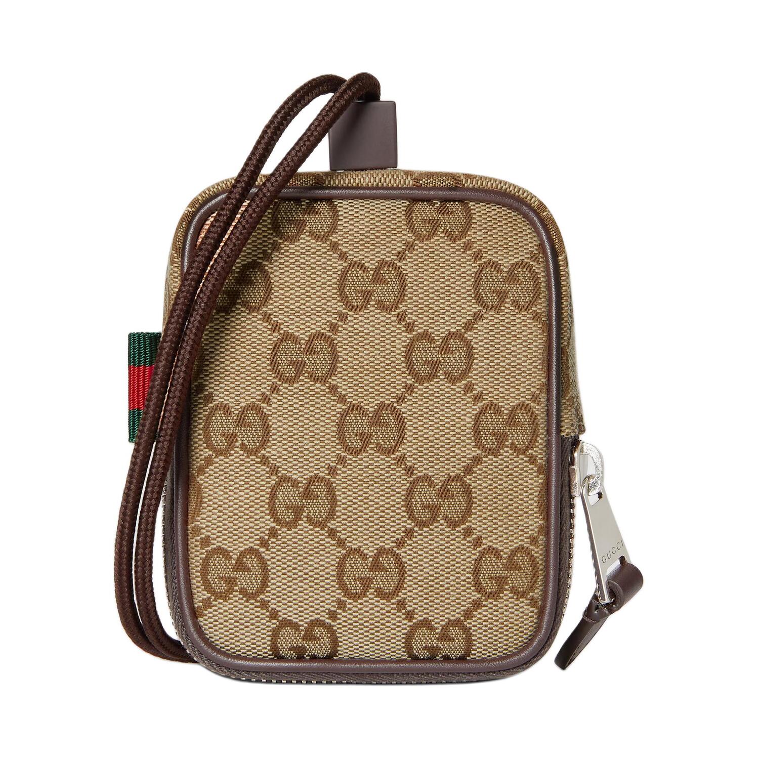 Gucci Миниатюрный мужской кошелек для монет GG Canvas, коричневый — фото 4