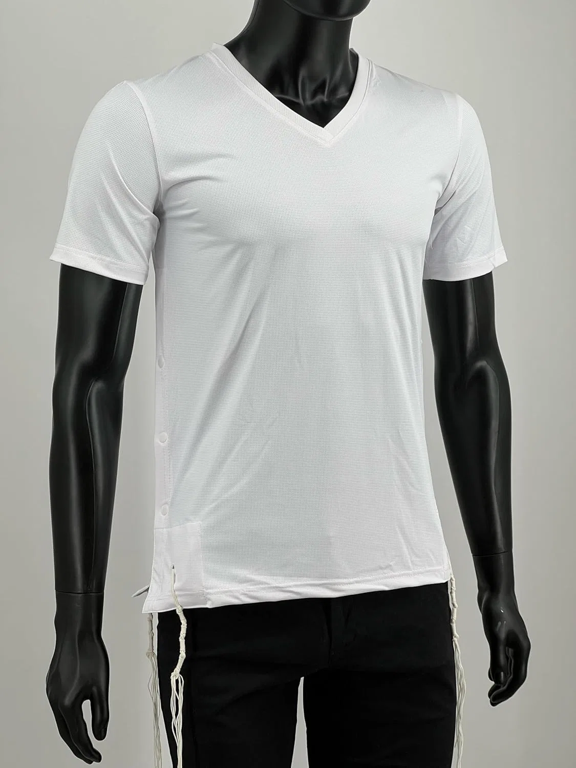Футболка Sport Tzitzit мужская Dry Fit с V-образным вырезом, кошерные цицит, дышащая, отводящая влагу, для тренировок, майка с сетчатой подкладкой generic, белый — фото 2