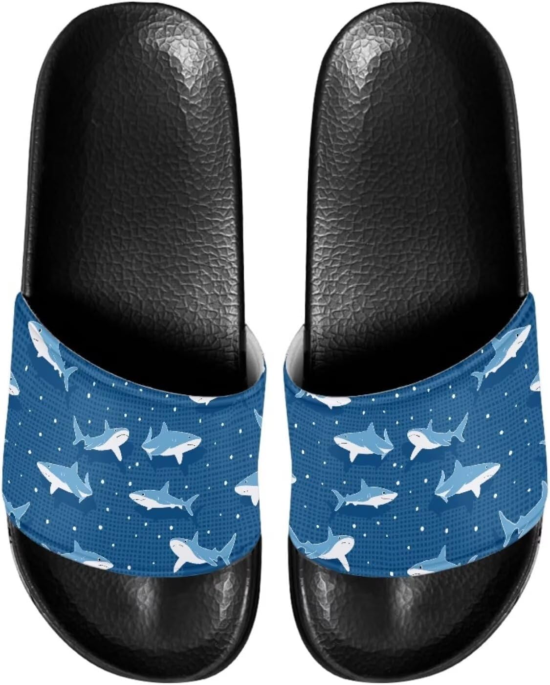 

Противоскользящие сланцы для женщин и мужчин, открытые босоножки для дома, удобные плоские шлепанцы для ванной и пляжа Annejudy, Shark Pattern