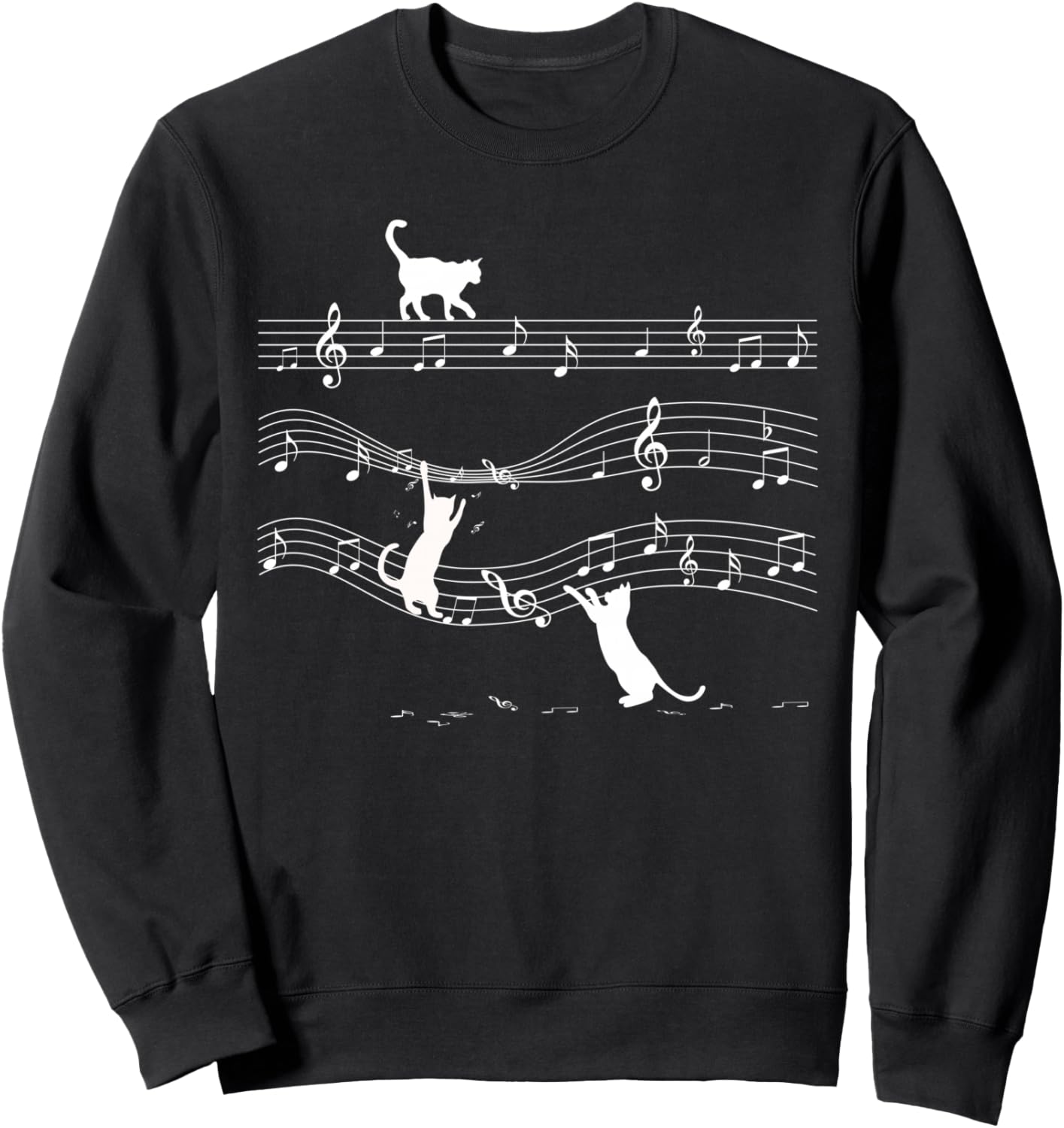 

Толстовка с изображением игривого кота и нотной записи фортепиано Music Cats Cat Owner Musician Music Notes, черный