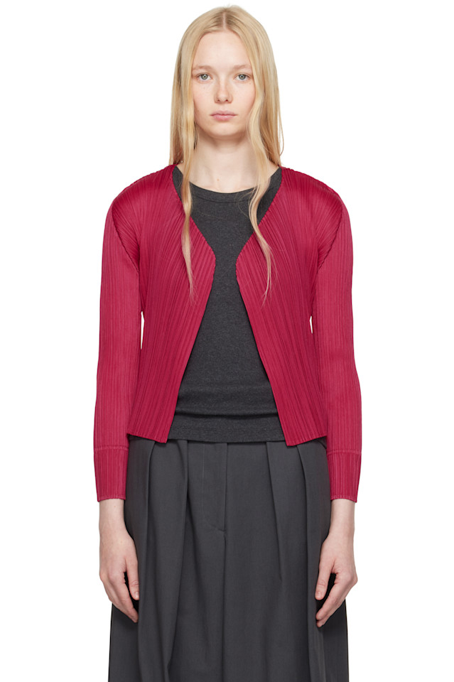 

Новый красочный базовый кардиган 4 Pleats Please Issey Miyake, цвет carmine