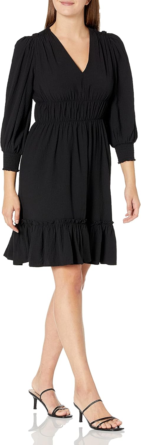 

Женское платье Calvin Klein с V-образным вырезом и многоуровневыми сборками, Black