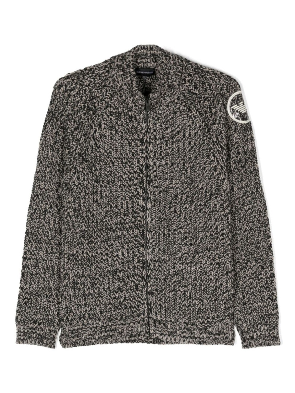 

Emporio Armani logo-patch marl-knit cardigan, черный