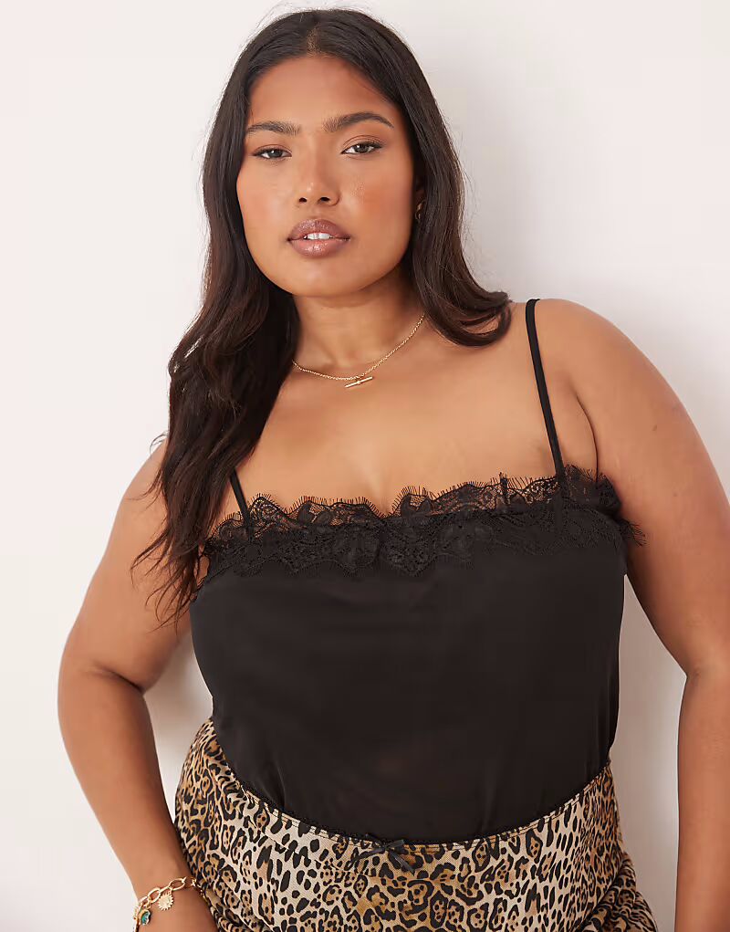 

Боди с сетчатой ​​отделкой и кружевом ASOS DESIGN Curve черного цвета ASOS Curve