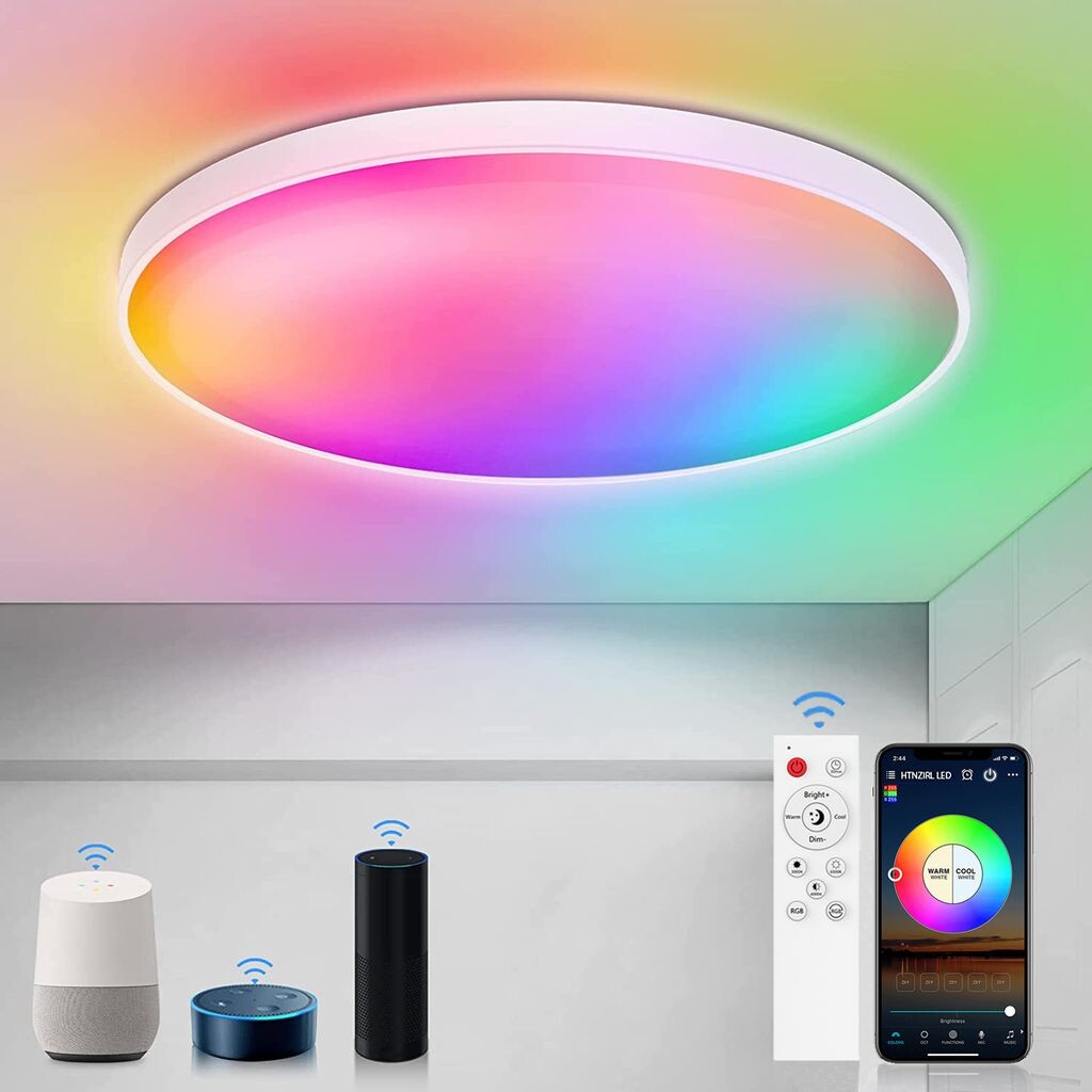 

Умный светодиодный потолочный светильник 30 Вт RGB с регулируемой яркостью, Wi-Fi, потолочный светильник с пультом дистанционного управления, совместимый с Alexa Google Home lapalife